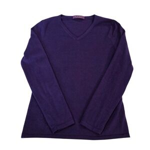Asha Womens Pullover Sweater Purple S Knit V Neck Cashmere Long Sleeve Travel